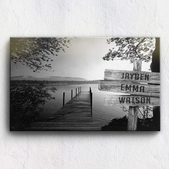 Customized Canvas 36" X 24" - BEST SELLER Lake Dock Personalized Canvas With Multi Names