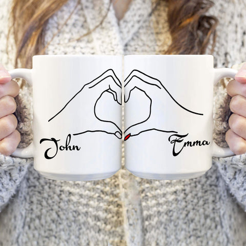 Customized Couple Heart Hands Coffee Mug