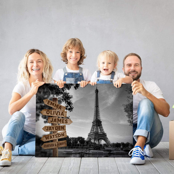 Eiffel Tower Black And White Customized Canvas With Multi Names