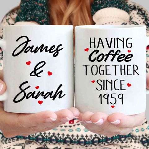 Having Coffee Together Customized Mug For Couple