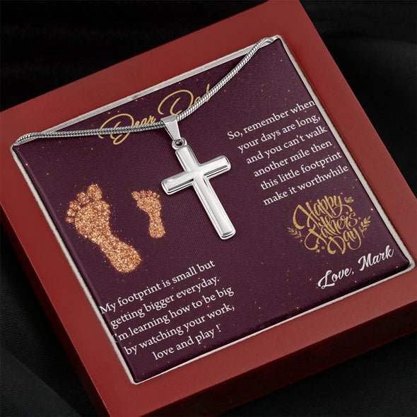 Jewelry Mahogany Style Luxury Box Artisan Crafted Cross Necklace With Message Card, Necklace For Dad, Customized Silver Necklace, Dad Gift