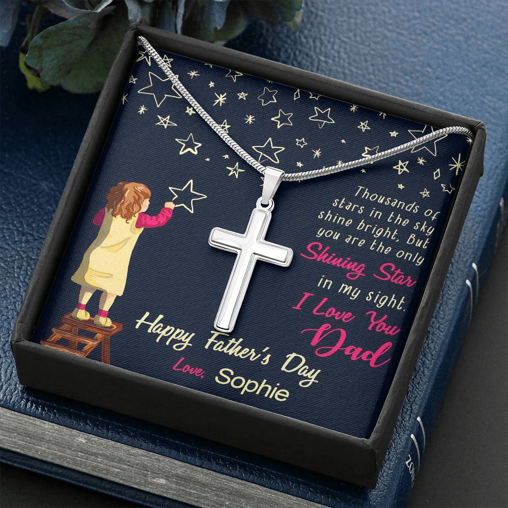 Jewelry Dad, You're The Only Shining Star, Custom Artisan Crafted Cross Necklace, Gift For Father's Day, Necklace With Message Card, Silver Pendant