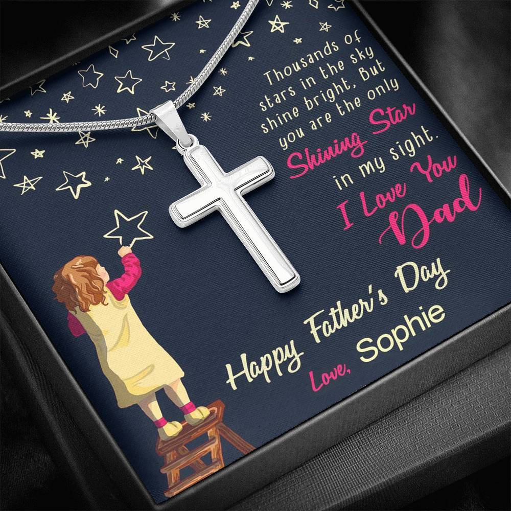 Jewelry Dad, You're The Only Shining Star, Custom Artisan Crafted Cross Necklace, Gift For Father's Day, Necklace With Message Card, Silver Pendant