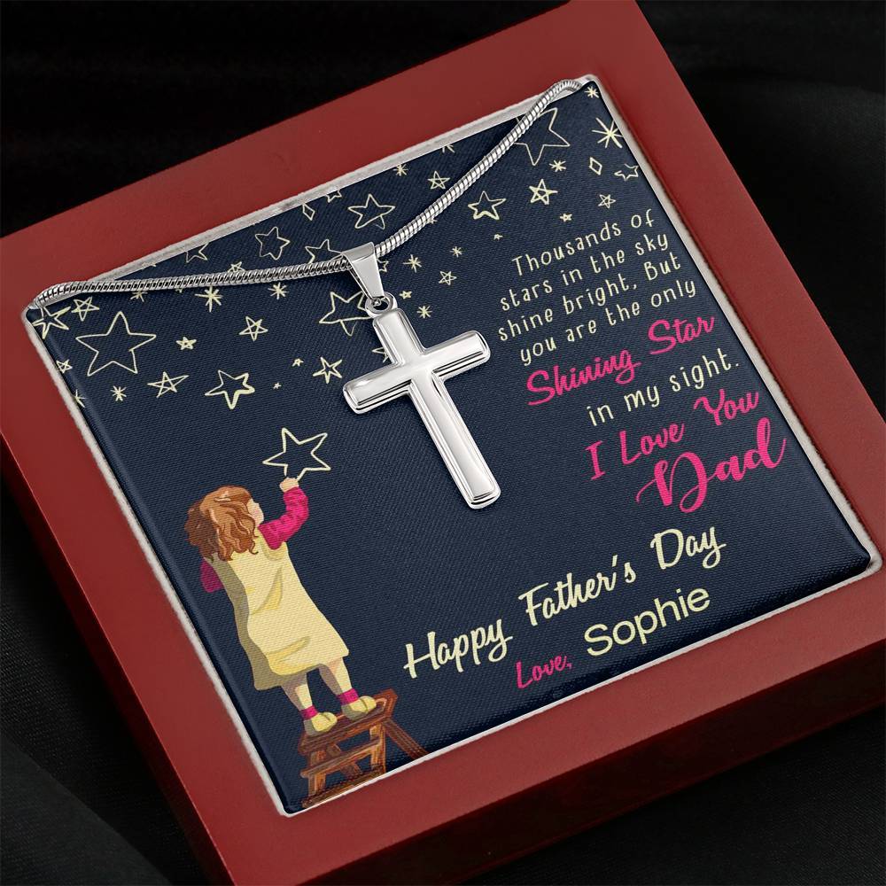 Jewelry Mahogany Style Luxury Box Dad, You're The Only Shining Star, Custom Artisan Crafted Cross Necklace, Gift For Father's Day, Necklace With Message Card, Silver Pendant