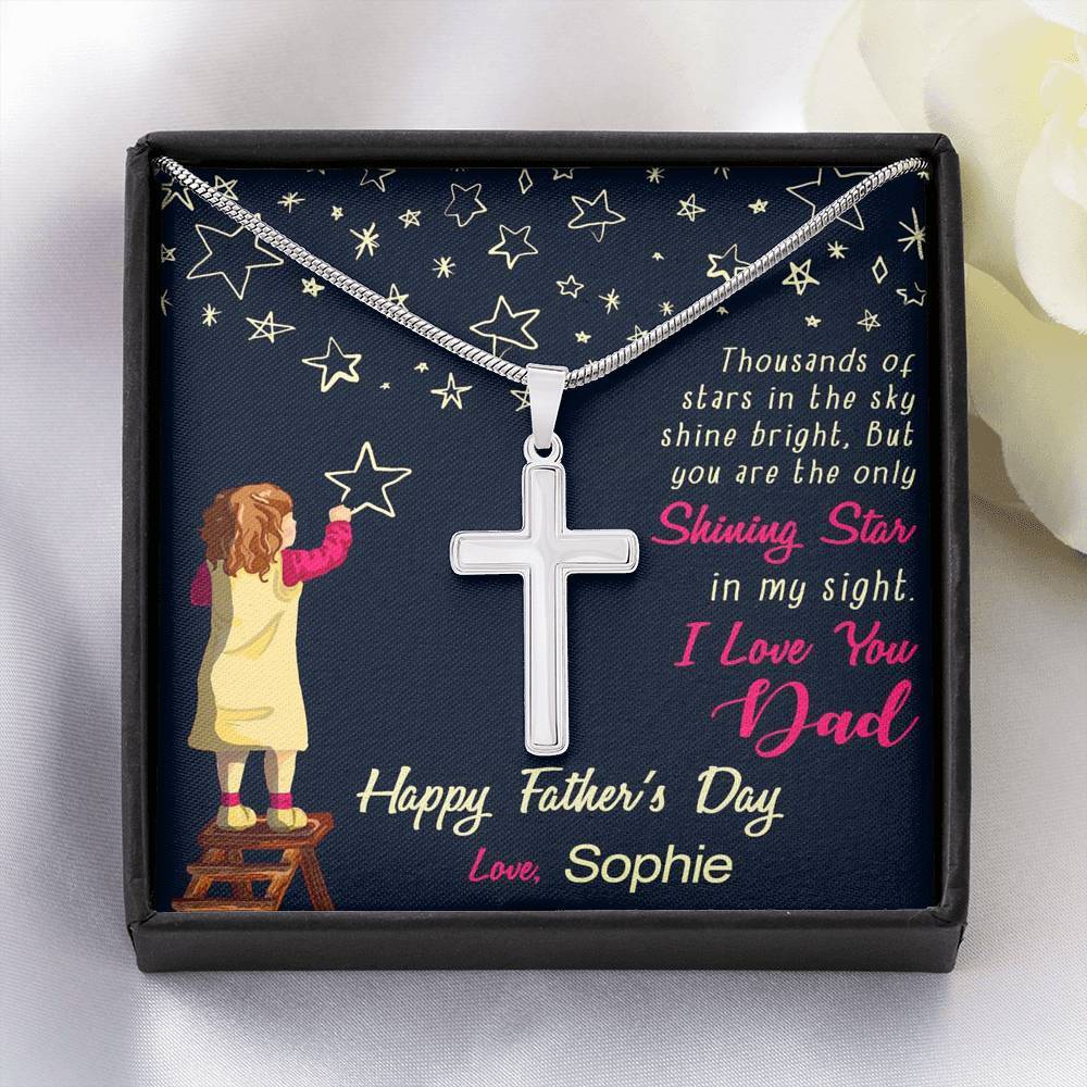 Jewelry Standard Box Dad, You're The Only Shining Star, Custom Artisan Crafted Cross Necklace, Gift For Father's Day, Necklace With Message Card, Silver Pendant