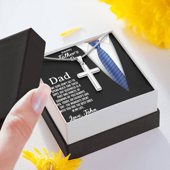 Jewelry Gift For Dad For Father's Day, Artisan Crafted Necklace For Father From Kids, Dad The Moments Spent With You Are The Best Ones, Custom Silver Necklace