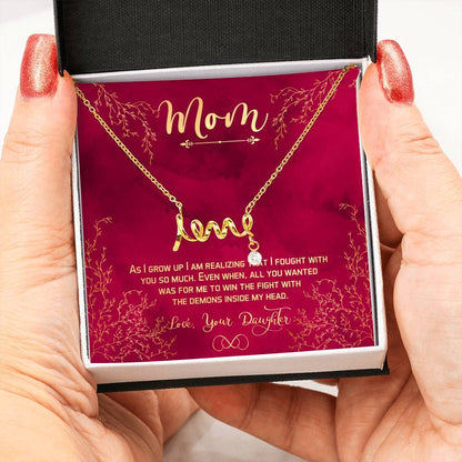 "Thank You Mom For Helping Me In Growing Up" Necklace With Message Card Gift For Mom
