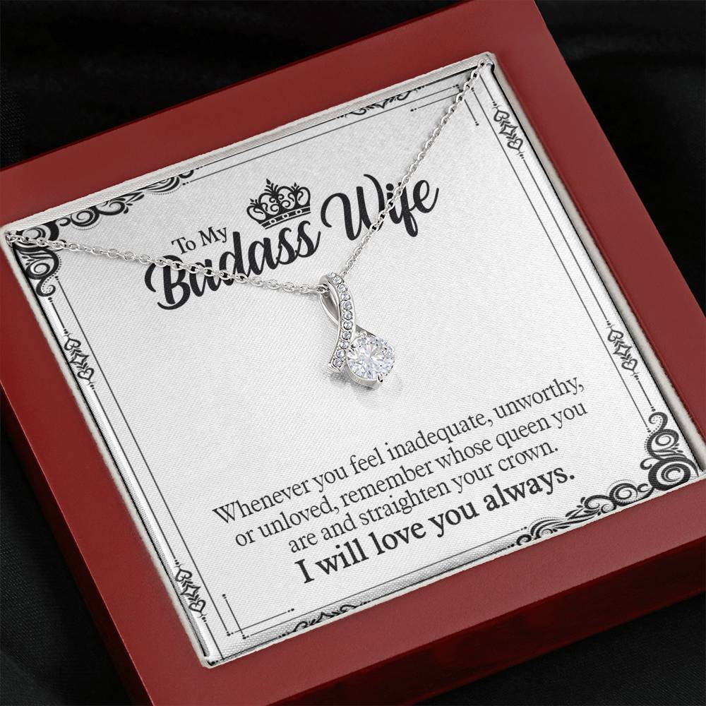 Jewelry Mahogany Style Luxury Box "To My Badass Wife" Alluring Beauty Silver Pendant