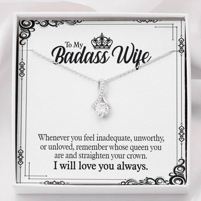 Jewelry Standard Box "To My Badass Wife" Alluring Beauty Silver Pendant