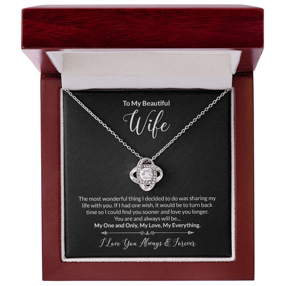 Jewelry 14K White Gold Finish / Luxury Box To My Beautiful Wife Love Knot Necklace With You Are and Always Will My One and Only Message Card