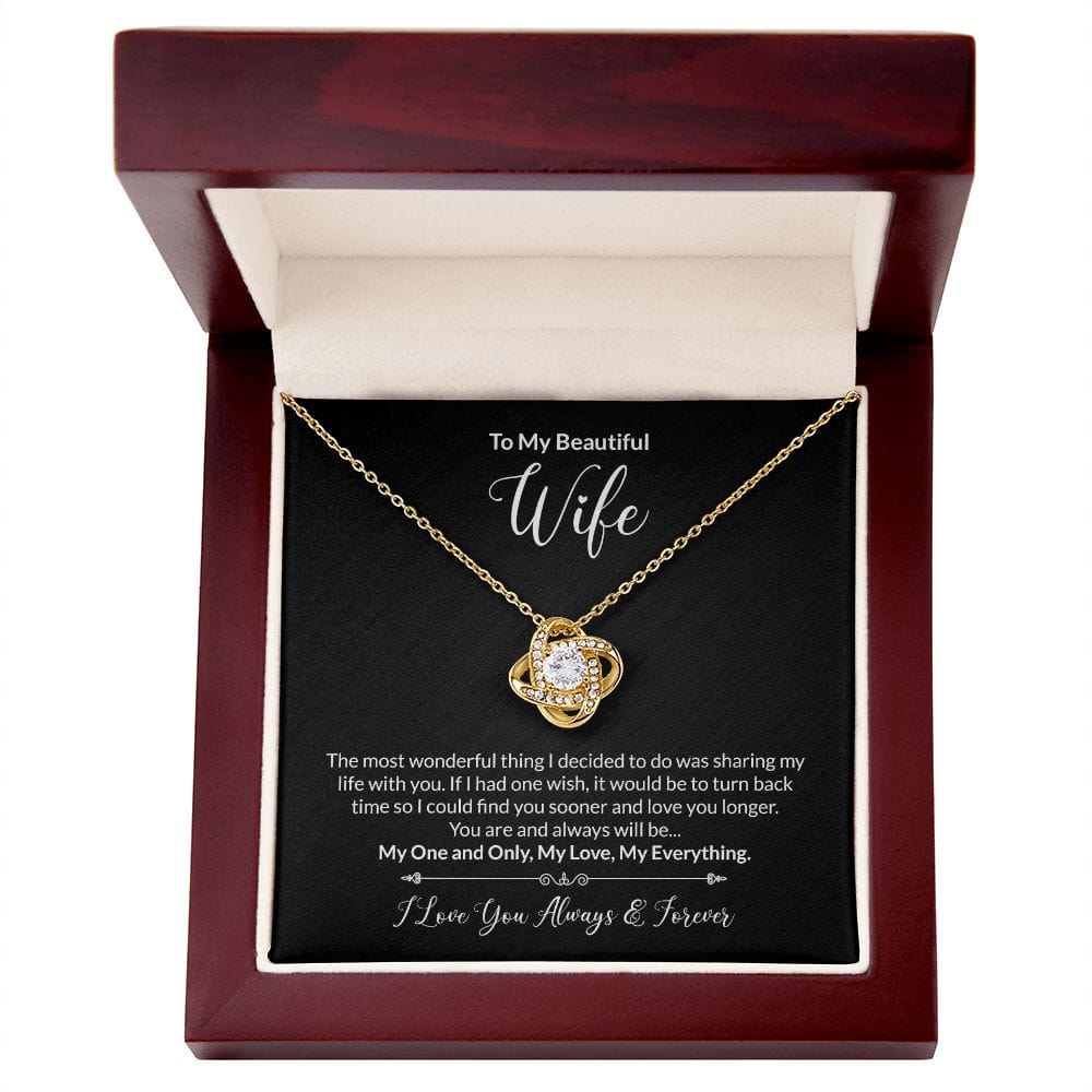 Jewelry 18K Yellow Gold Finish / Luxury Box To My Beautiful Wife Love Knot Necklace With You Are and Always Will My One and Only Message Card