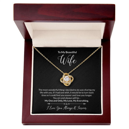 Jewelry 18K Yellow Gold Finish / Luxury Box To My Beautiful Wife Love Knot Necklace With You Are and Always Will My One and Only Message Card