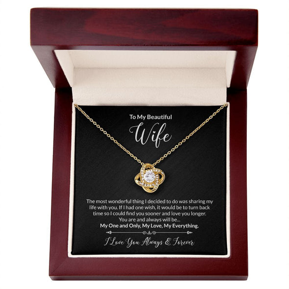 Jewelry 18K Yellow Gold Finish / Luxury Box To My Beautiful Wife Love Knot Necklace With You Are and Always Will My One and Only Message Card