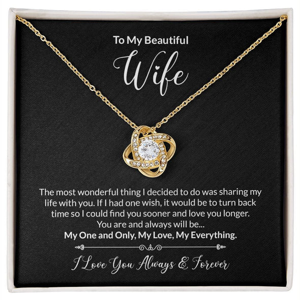 Jewelry 18K Yellow Gold Finish / Standard Box To My Beautiful Wife Love Knot Necklace With You Are and Always Will My One and Only Message Card