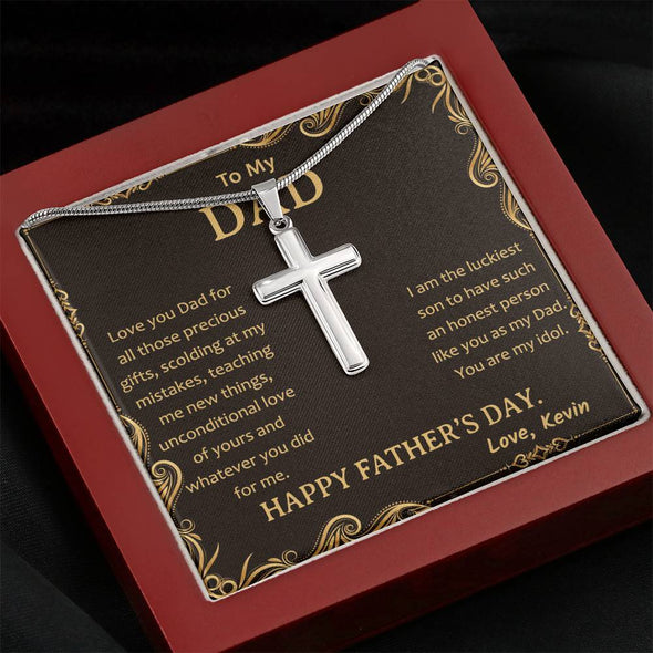 Jewelry Mahogany Style Luxury Box To My Dad Artisan Crafted Necklace, Customized Necklace For Father's Day, Silver Necklace For Dad From Son