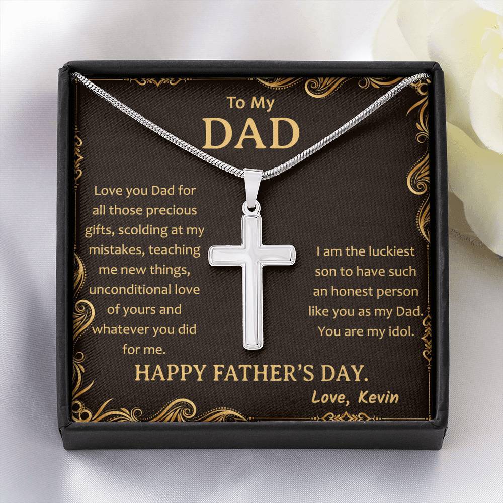 Jewelry Standard Box To My Dad Artisan Crafted Necklace, Customized Necklace For Father's Day, Silver Necklace For Dad From Son