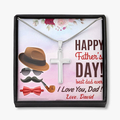 Jewelry To My Dad, I Love You Dad, Artisan Custom Cross Necklace, Gift Ideas For Him, Custom Silver Necklace With Message Card, Happy Father's Day, Customized Gift For Dad