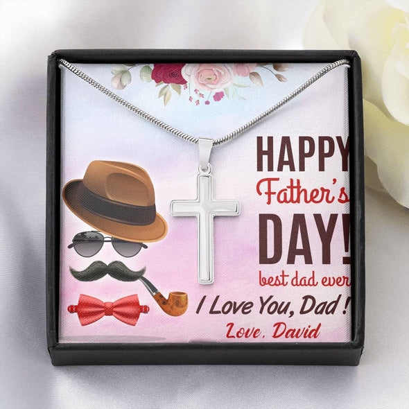 Jewelry Standard Box To My Dad, I Love You Dad, Artisan Custom Cross Necklace, Gift Ideas For Him, Custom Silver Necklace With Message Card, Happy Father's Day, Customized Gift For Dad