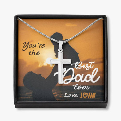 Jewelry To My Dad, You're The Best Dad Ever, Custom Cross Necklace, Gift Ideas For Him, Custom Necklace With Message Card, Happy Father's Day, Customized Gift For Dad