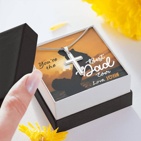 Jewelry To My Dad, You're The Best Dad Ever, Custom Cross Necklace, Gift Ideas For Him, Custom Necklace With Message Card, Happy Father's Day, Customized Gift For Dad