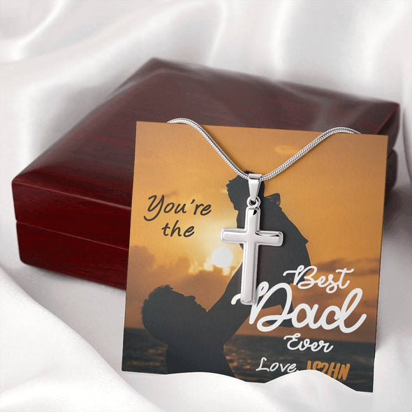 Jewelry To My Dad, You're The Best Dad Ever, Custom Cross Necklace, Gift Ideas For Him, Custom Necklace With Message Card, Happy Father's Day, Customized Gift For Dad
