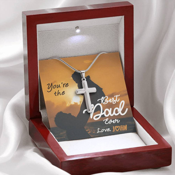 Jewelry To My Dad, You're The Best Dad Ever, Custom Cross Necklace, Gift Ideas For Him, Custom Necklace With Message Card, Happy Father's Day, Customized Gift For Dad