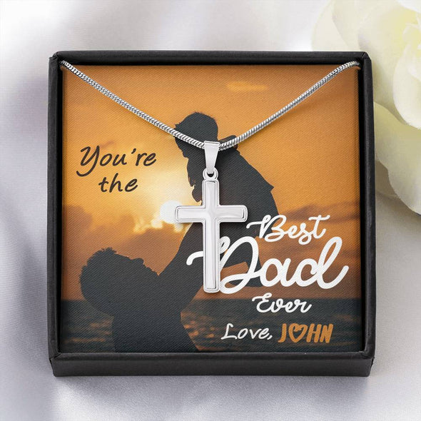 Jewelry Standard Box To My Dad, You're The Best Dad Ever, Custom Cross Necklace, Gift Ideas For Him, Custom Necklace With Message Card, Happy Father's Day, Customized Gift For Dad