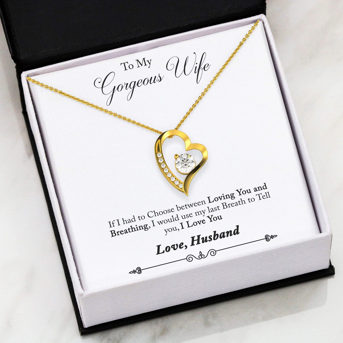 To My Gorgeous Wife Love You Till The Last Breath Premium Heart Pendant