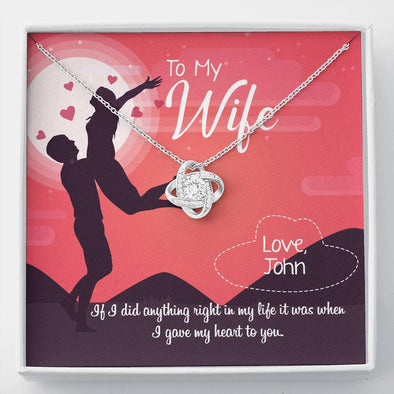 Jewelry 14K White Gold Finish To My Wife- I Gave My Heart To You Custom Knot Pendant