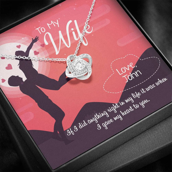 Jewelry 14K White Gold Finish To My Wife- I Gave My Heart To You Custom Knot Pendant