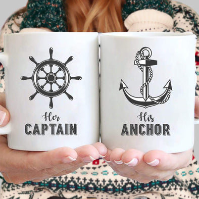 Mugs 11 Oz Matching Couple Mugs Her Captain His Anchor Cruising Gift