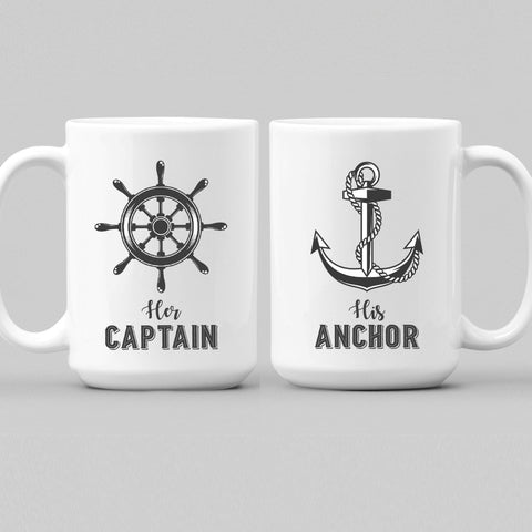 Mugs Matching Couple Mugs Her Captain His Anchor Cruising Gift