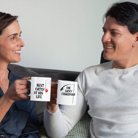 Mugs One Lucky Fisherman, Best Catch Of His Life Coffee Mugs For Couples