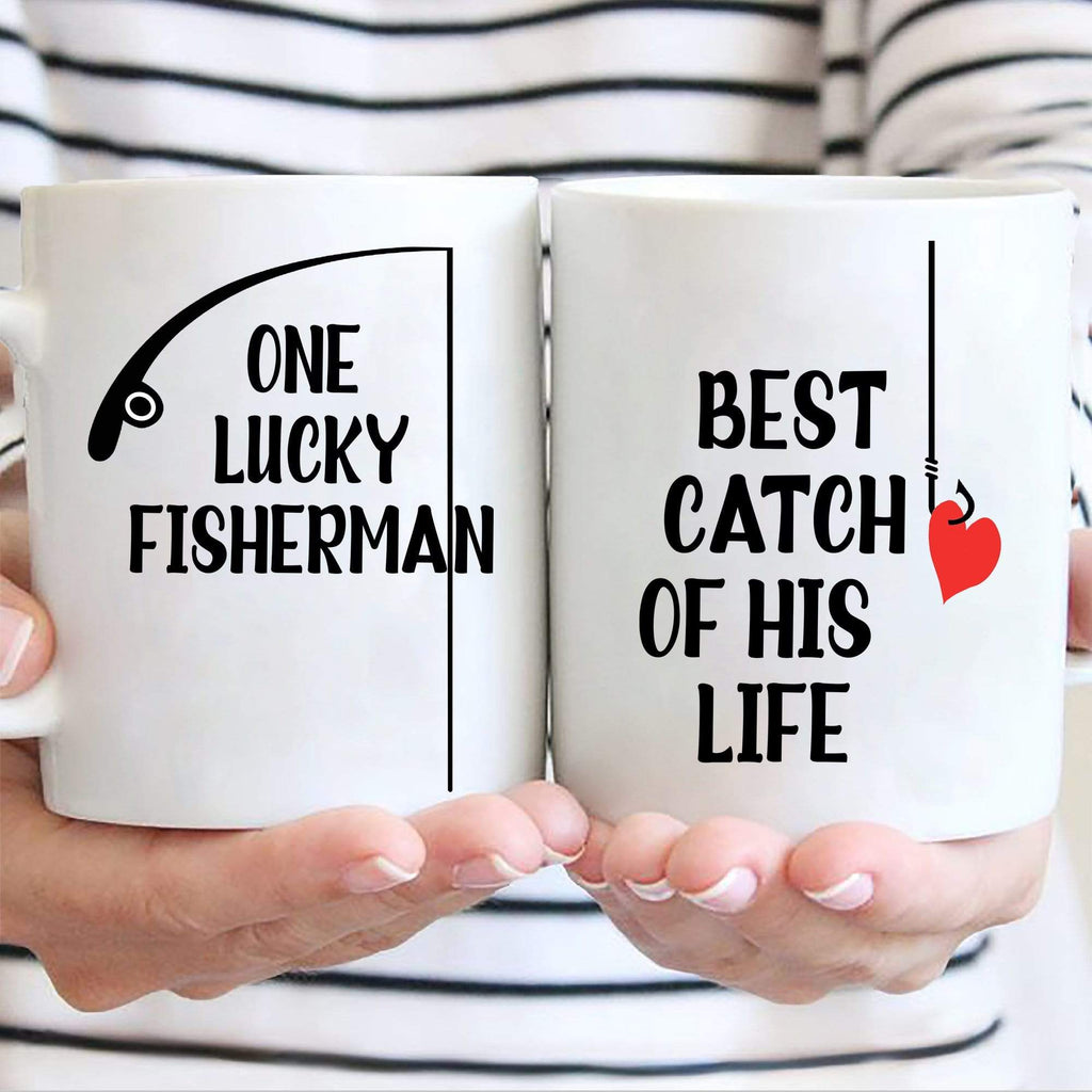 Mugs One Lucky Fisherman, Best Catch Of His Life Coffee Mugs For Couples