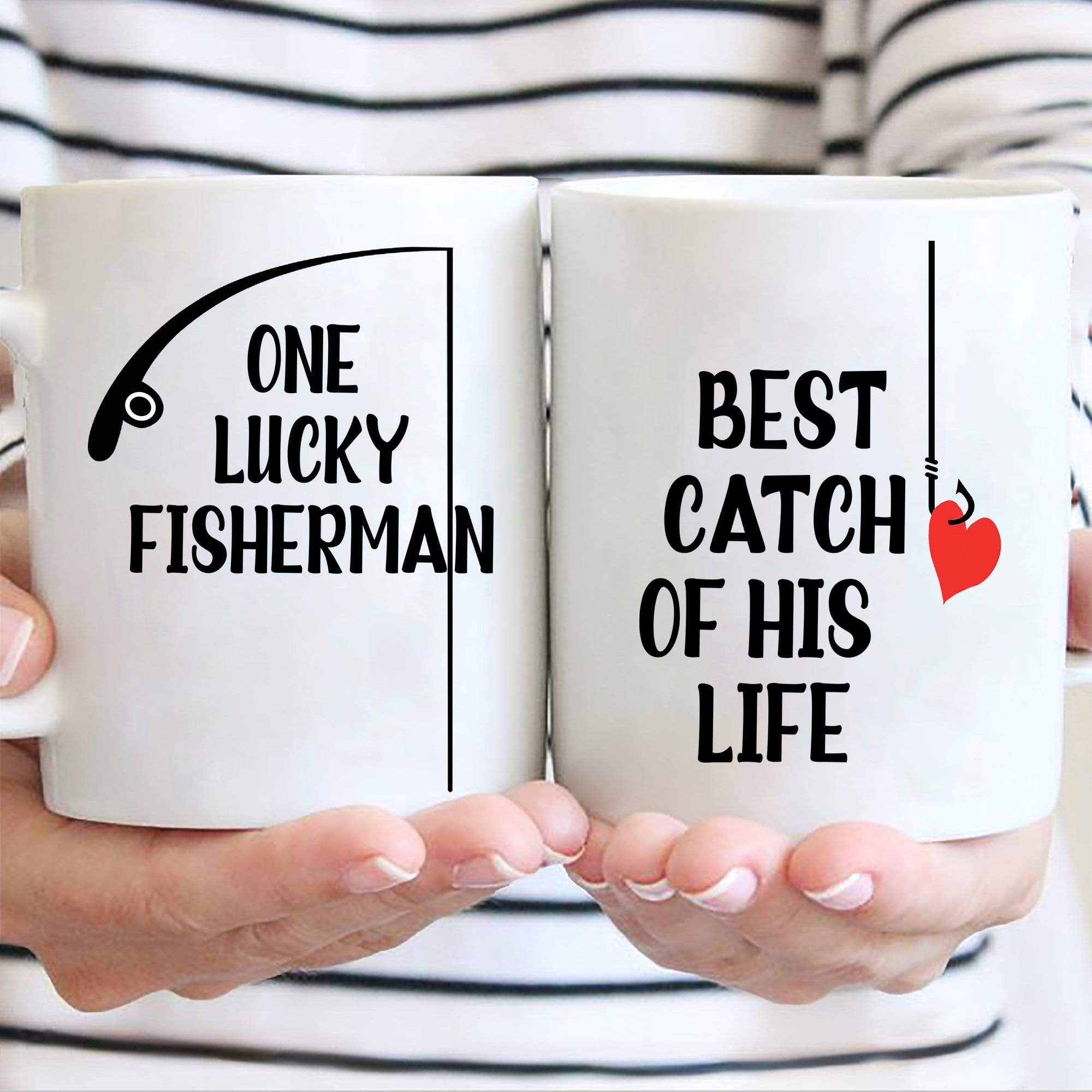 Fishing Couple Mugs Set - 'One Lucky Fisherman' & 'Best Catch Of His Life' Matching Gift - View #8