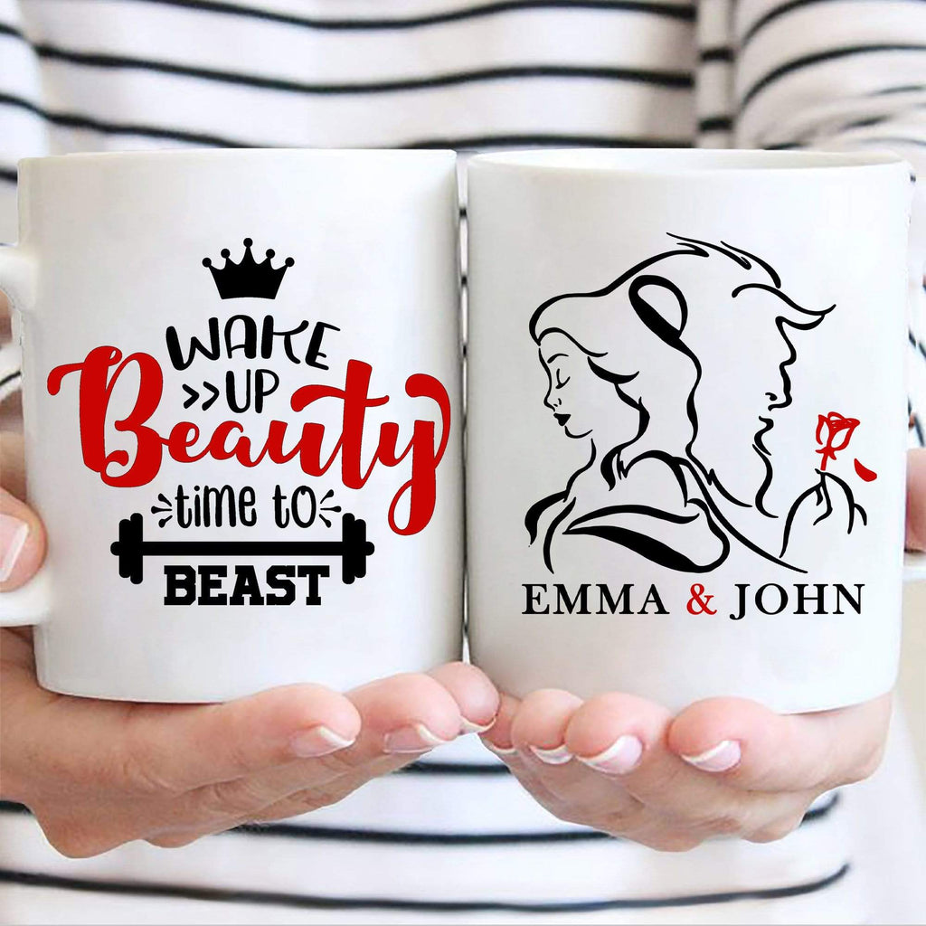 Mugs 11 Oz Wake Up Beauty Time To Beast Customized Mug For Couple