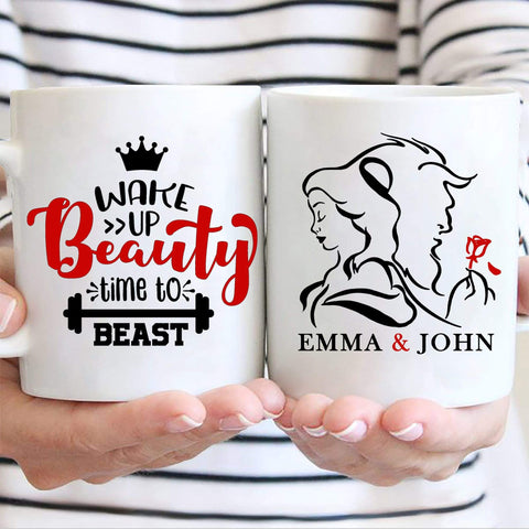 Mugs 11 Oz Wake Up Beauty Time To Beast Customized Mug For Couple