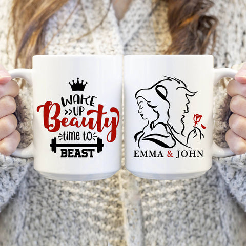 Mugs Wake Up Beauty Time To Beast Customized Mug For Couple