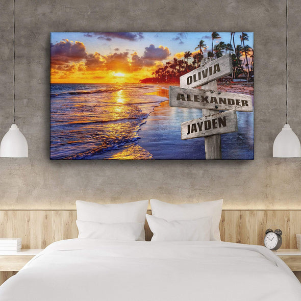 Ocean Color Sunset Custom Canvas With Multi Names
