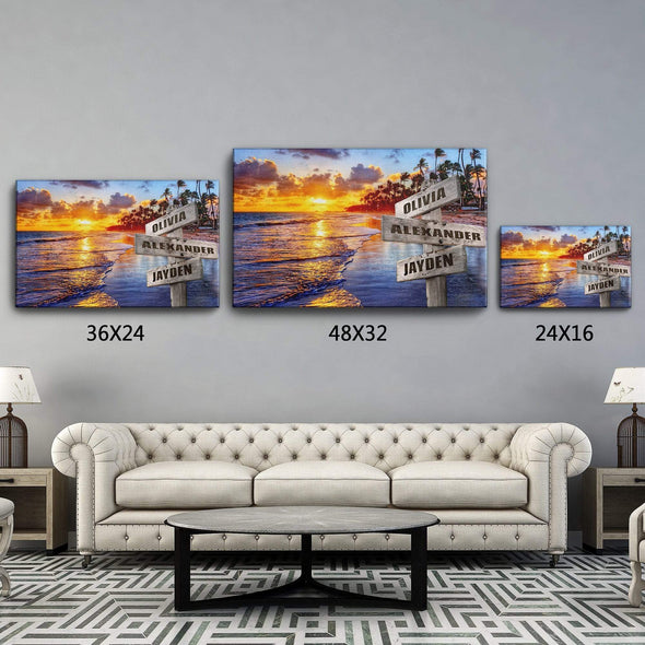 Ocean Color Sunset Custom Canvas With Multi Names