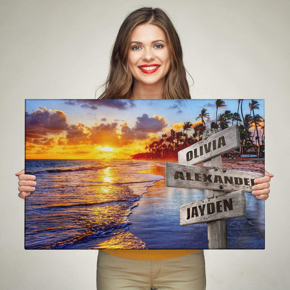 Ocean Color Sunset Custom Canvas With Multi Names