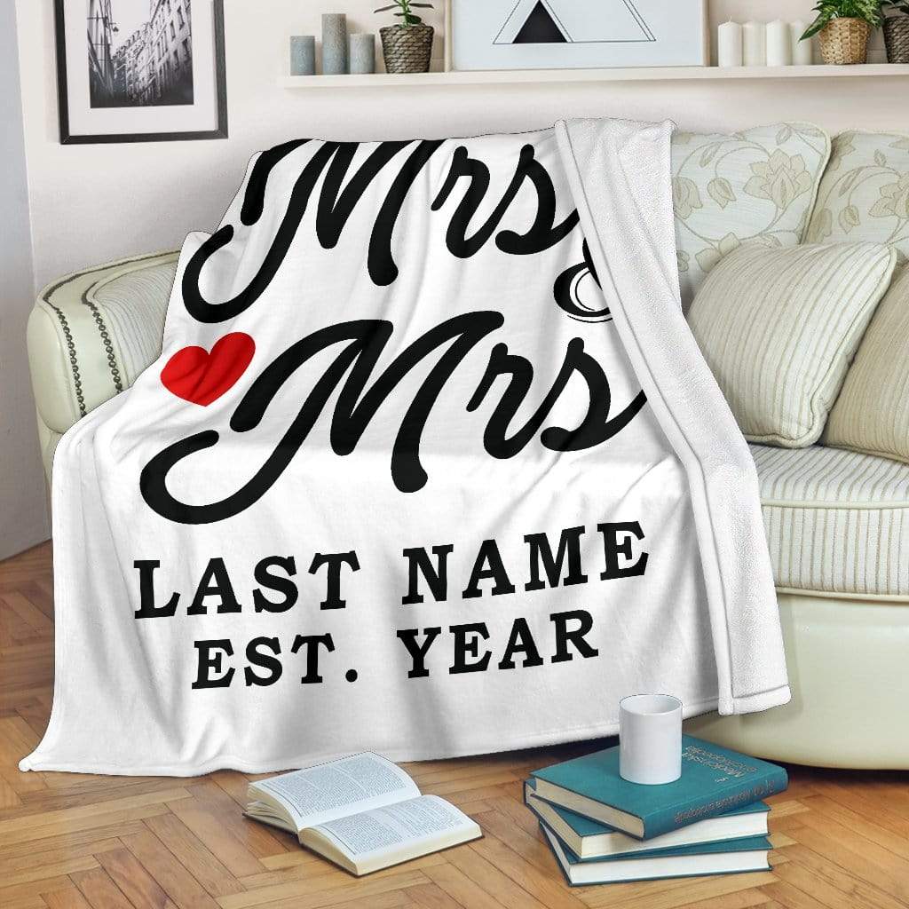 White Custom LGBT Mrs & Mrs Blanket with Wedding Year | Couple Desires