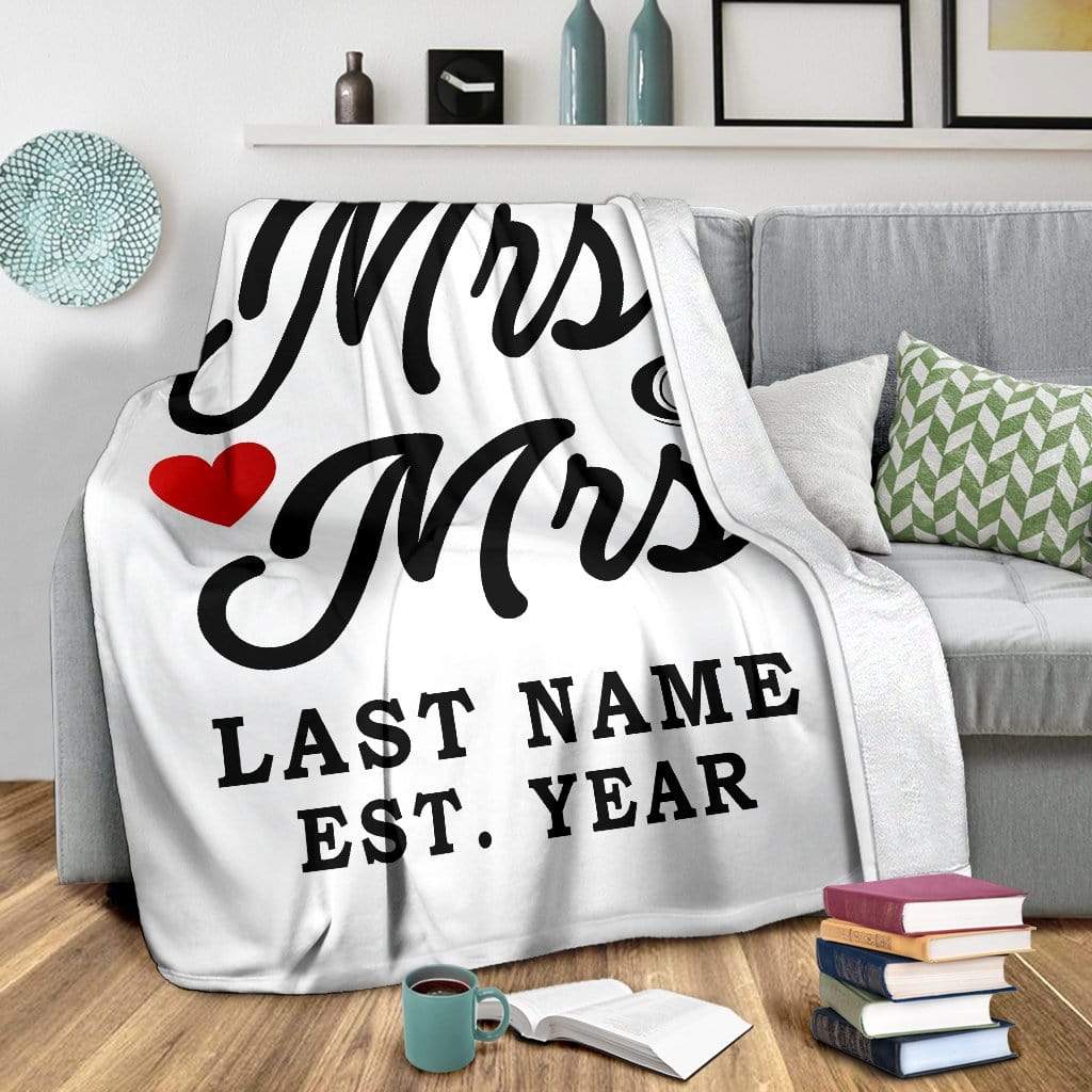 White Custom LGBT Mrs & Mrs Blanket with Wedding Year | Couple Desires
