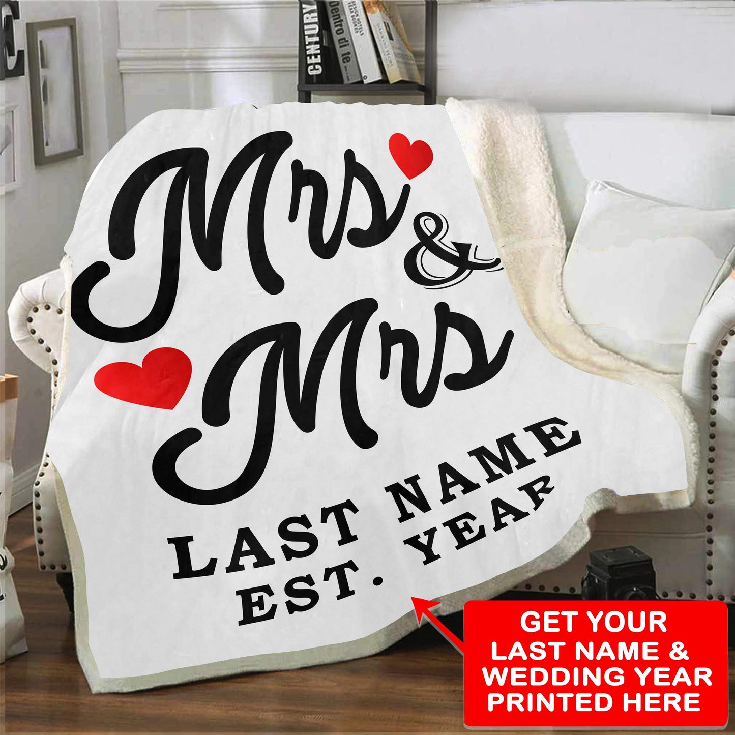Custom LGBT Mrs & Mrs Blanket with Wedding Year | Couple Desires