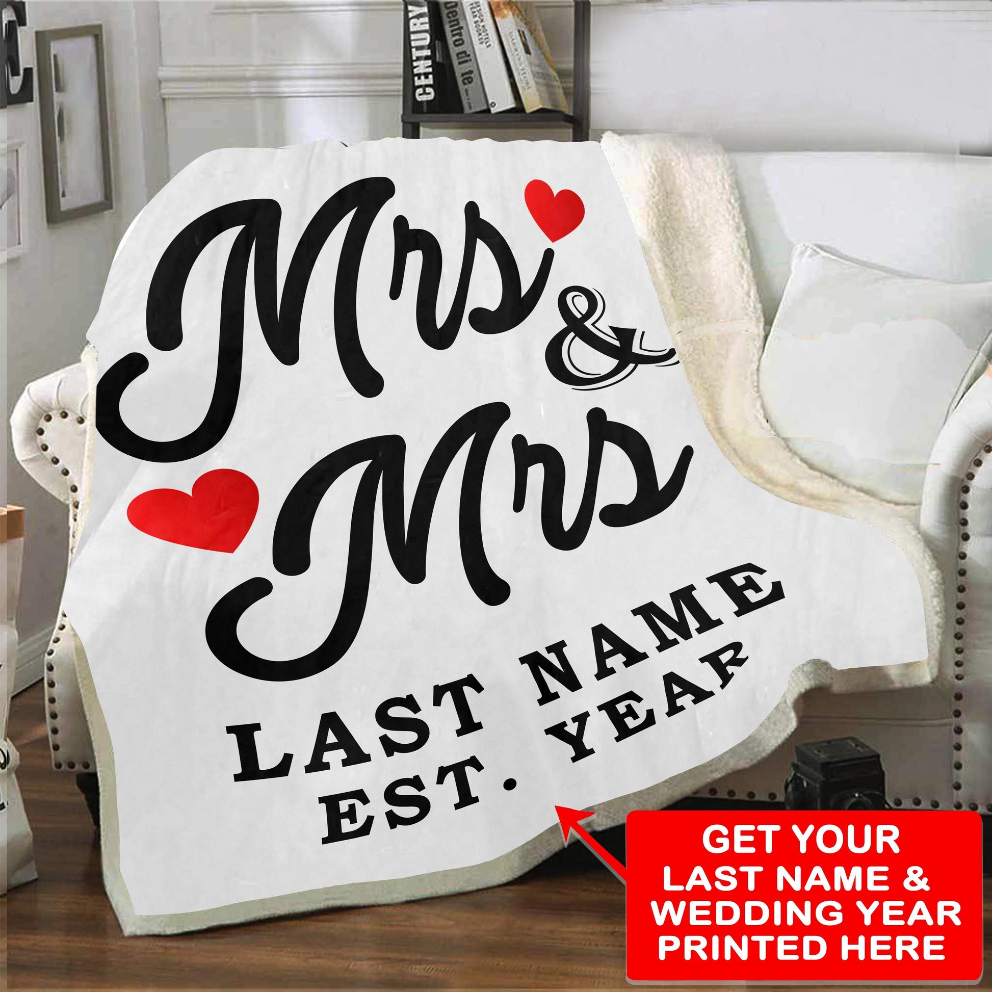 Custom LGBT Mrs & Mrs Blanket with Wedding Year | Couple Desires