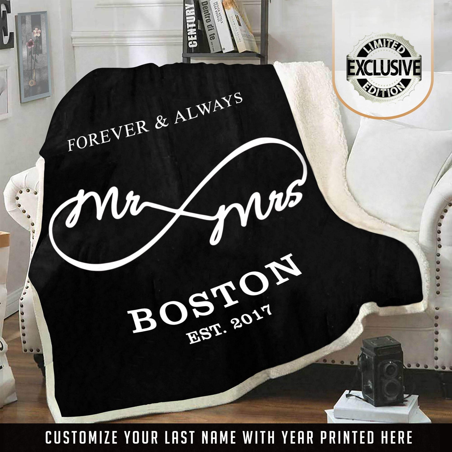 Love You "Always & Forever" Personalized Mr & Mrs Blanket