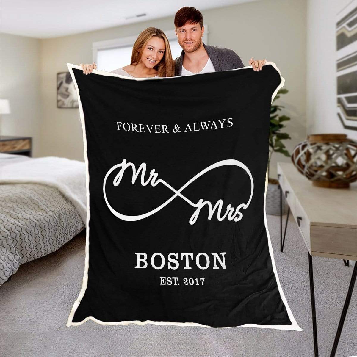 Love You "Always & Forever" Personalized Mr & Mrs Blanket