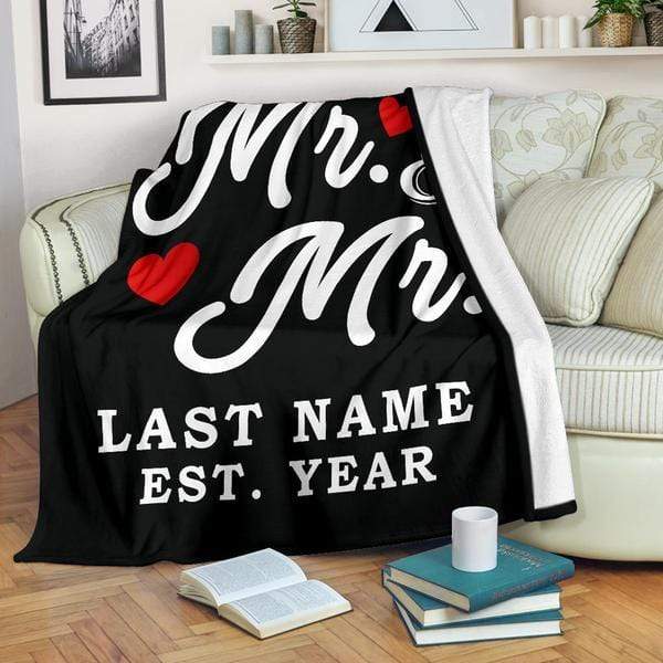Black Mr & Mr LGBT Personalized Blanket with Wedding Year
