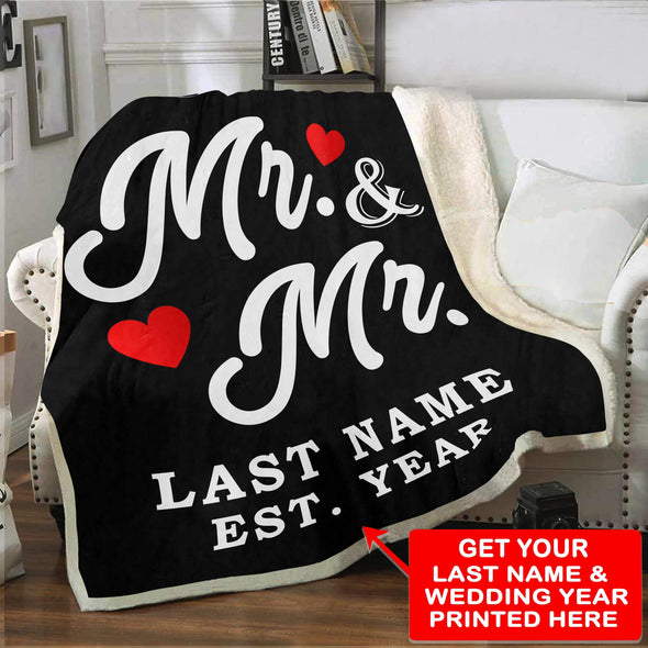 Black Mr & Mr LGBT Personalized Blanket with Wedding Year
