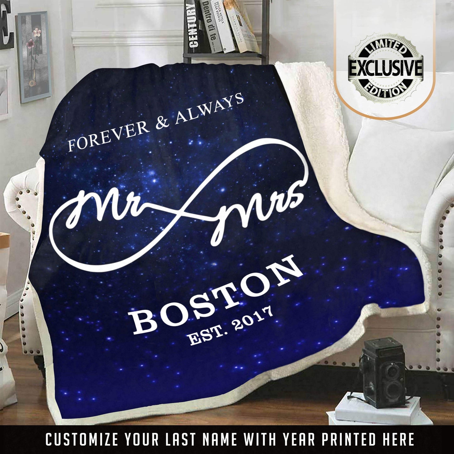 Mr & Mrs Personalized Blanket with Name & Wedding Year